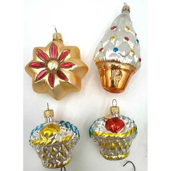 Vintage Mercury Glass Christmas Acorn Ornaments & Glass Cupcake & Tree - Picture 2 of 11